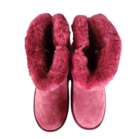 Lamo Tall Boot Shoes Women Size 9 Burgundy 1936 QV-ADELE Side Zip Suede Faux Fur - Picture 1 of 11